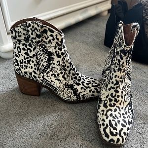 cow print / leopard - western boots / booties (size 7)